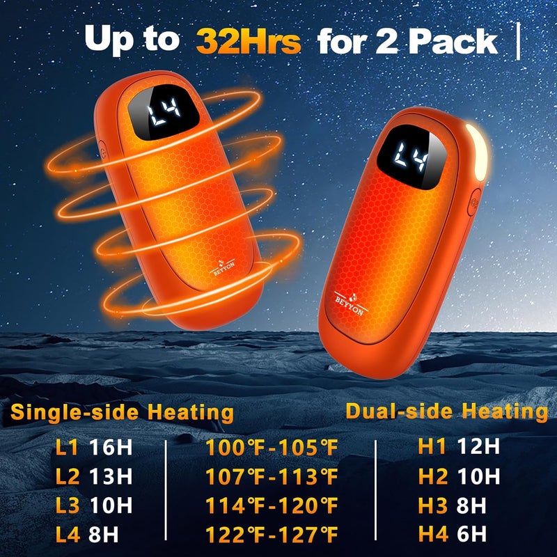 BEYYON B Hand Warmers Rechargeable-Electric Hand Warmers, Max 16 Hrs Warmth Up to 127℉, LED Display & Flashlight, Dual-Side Heating Portable Heater for Golf Hunting Camping for Men Women, Valentine's Day Gifts - Image 2